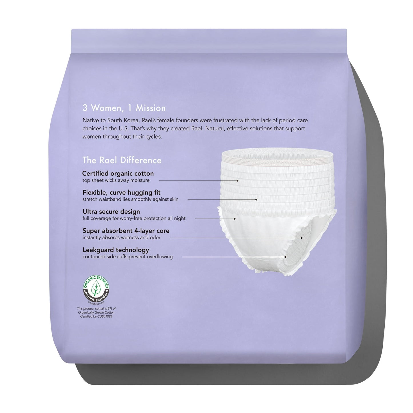 Rael Organic Cotton Disposable Period Underwear, for Heavy Flows, Size L/XL, 5 Count