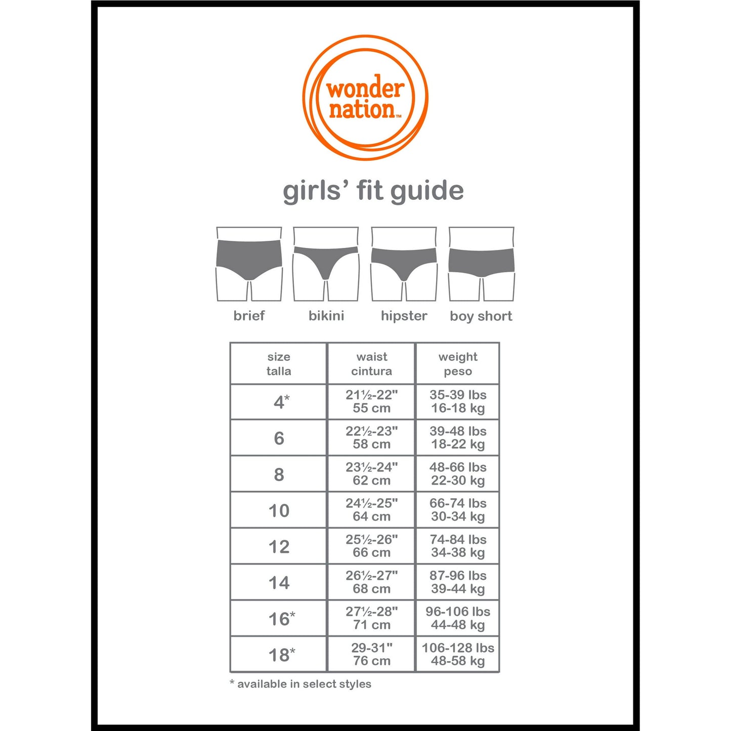 Wonder Nation Girls Cotton Brief Underwear, 10-Pack, Size 12