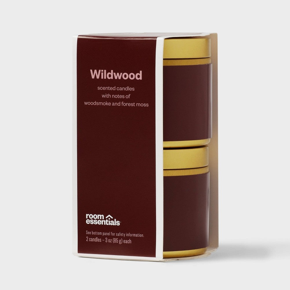 2pk Tin Gift Set Wildwood Jar Candle Burgundy 3oz - Room Essentials™: Soy Wax Blend