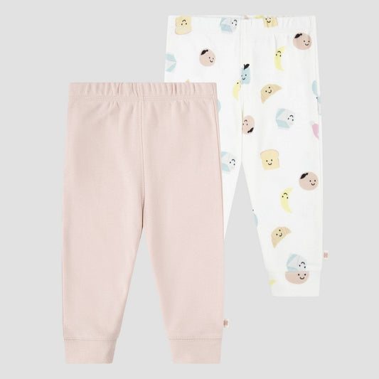 Huggies Baby Girls' 2pk Food & Flowers Organic Pants - Light Pink/Yellow 3M