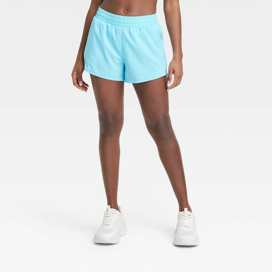 Women's Woven Mid-Rise Run Shorts 3" - All in Motion™ Light Blue L