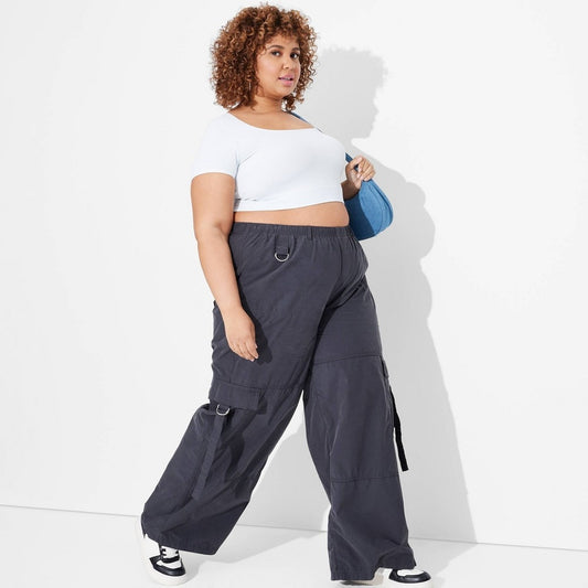 Women's Mid-Rise Wide Leg Cargo Pants - Wild Fable™ Hematite XXL