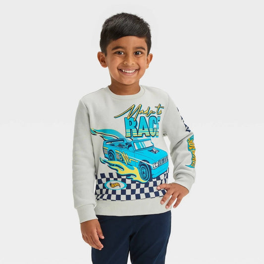 Toddler Boys' Hot Wheels Checkered Fleece Pullover - White 2T