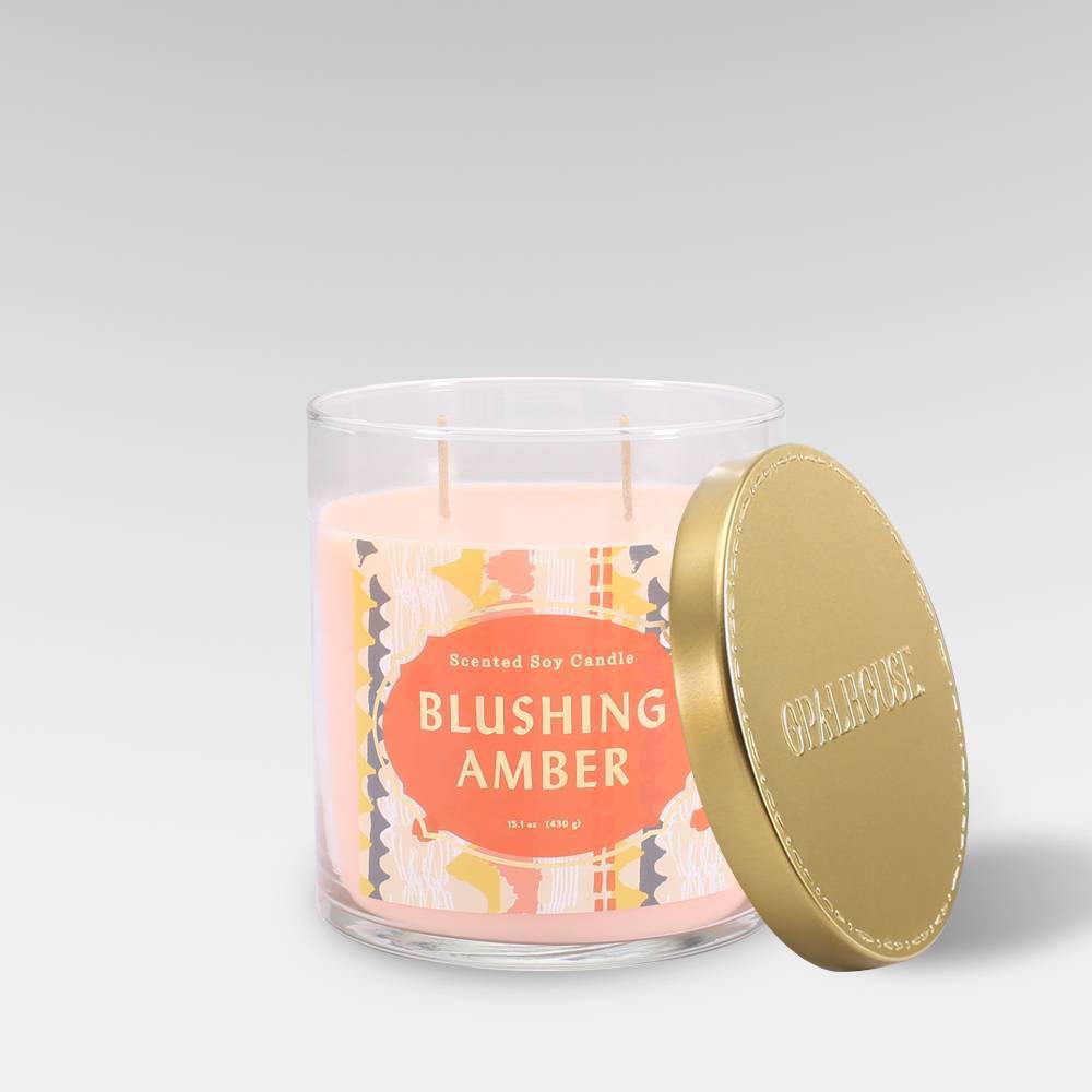 2-Wick Clear Glass Blushing Amber Lidded Jar Candle 15.1oz - Opalhouse™