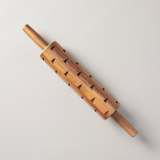 Hearth & Hand with Magnolia 16" Engraved Christmas Tree Pattern Wood Rolling Pin