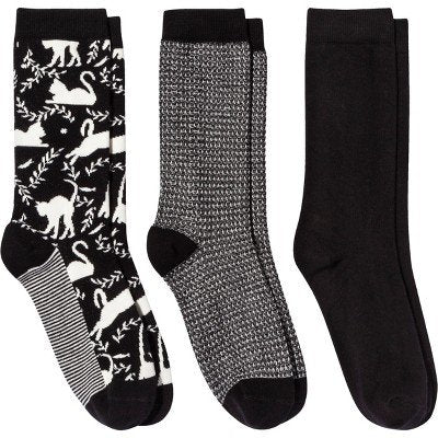 Women's Cat 3pk Crew Socks - a New Day™ Black 4-10