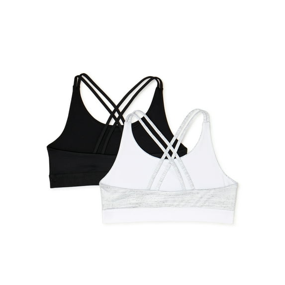 Athletic Works Girls' Sports Bras, 2 Pack, Size 28, Black