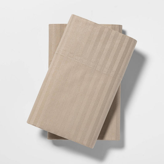 King 400 Thread Count Damask Solid Pillowcase Set Natural - Threshold: Cotton Sateen, Machine Washable, OEKO-TEX Certified