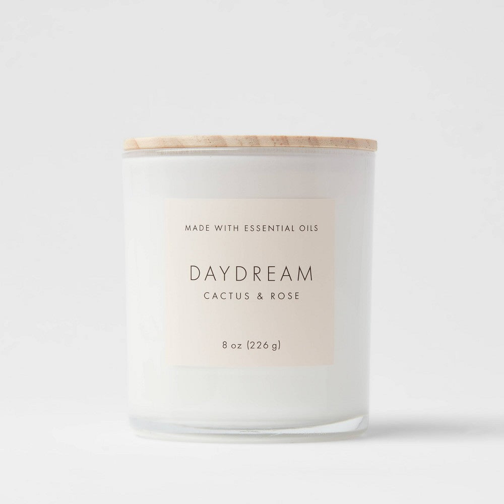 8oz Wood Lidded Glass Wellness Daydream Candle - Threshold™: Aromatherapy, Reusable, Meditation, 43hr Burn Time