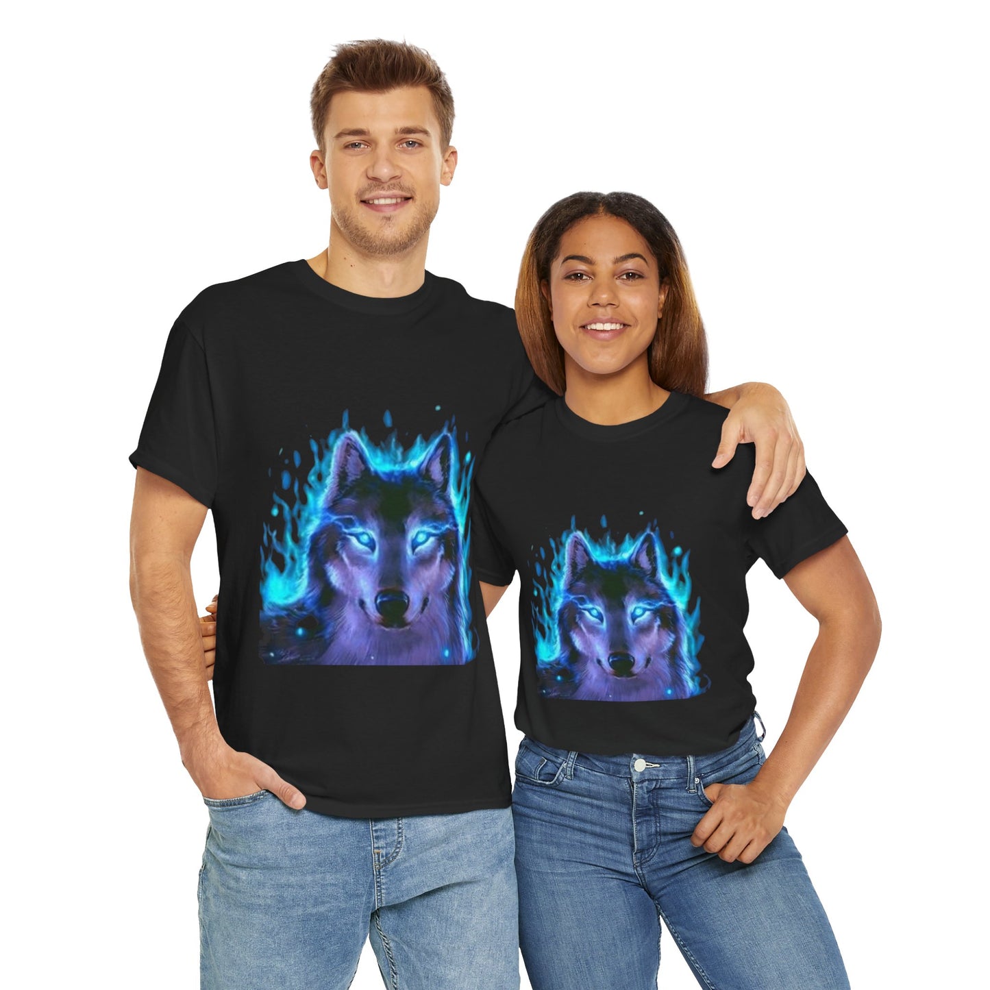 Mystical Wolf Unisex Heavy Cotton Tee – Stylish Graphic Tee for Animal Lovers