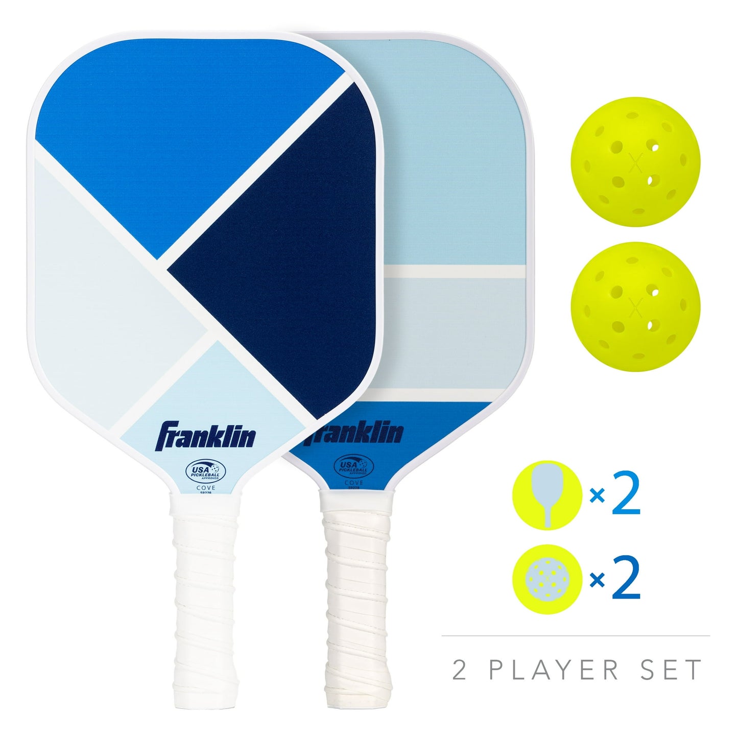 Franklin Sports 2-Player Pickleball Paddle Set - (2) Fiberglass Paddles + (2) X-40 Outdoor Pickleballs - USAPA Approved - Blue
