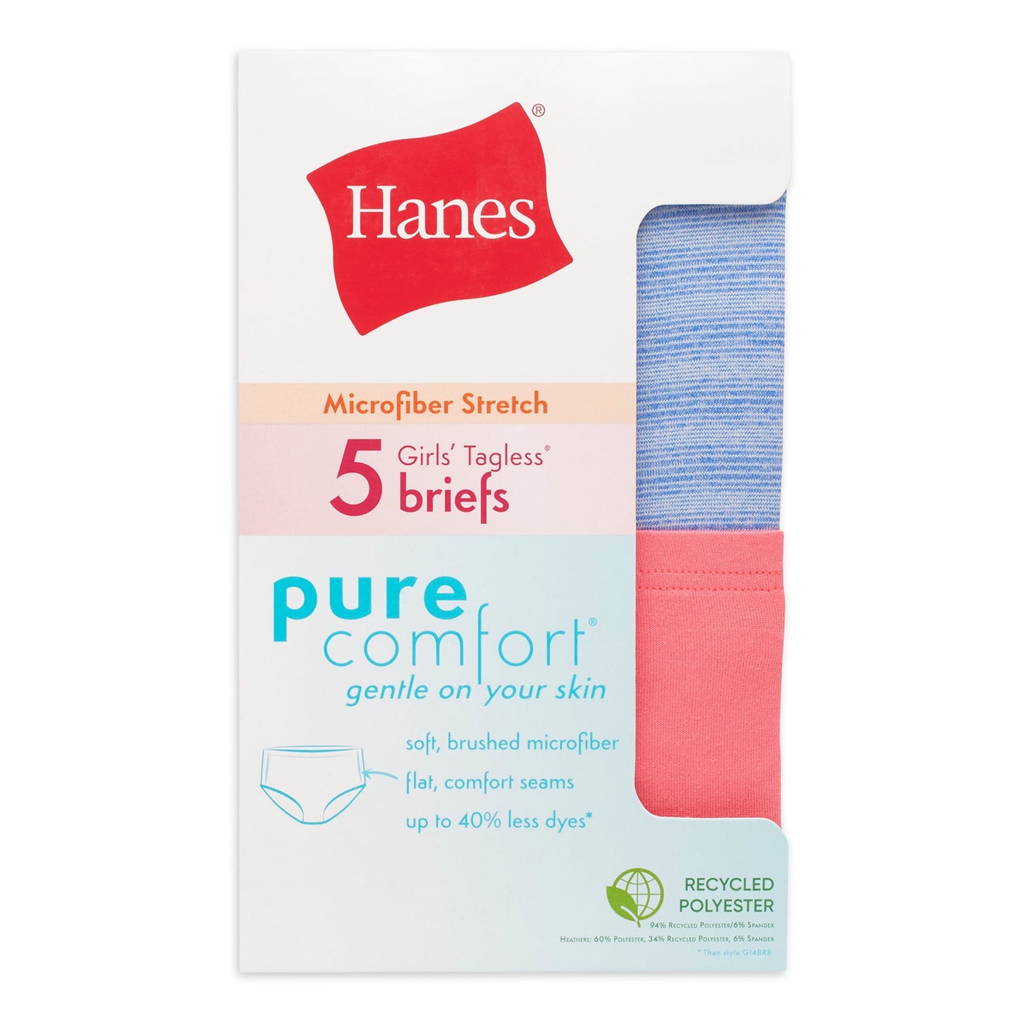 Hanes Girls' Pure Comfort Microfiber Brief, 5 Pack - Size 12