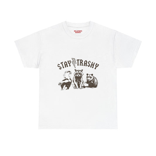 Stay Trashy Unisex Heavy Cotton Tee, Cool Graphic Tee, Nature Lover Shirt, Vintage Animal Design, Eco-Friendly Wear, Gift for Friends