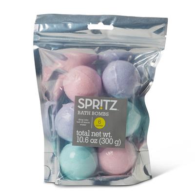 6pc 10.6oz Bath Bomb Set - Spritz™: Rose Scented Bath Soaks for Kids, Ages 5+, Normal Skin, Gusseted Bag