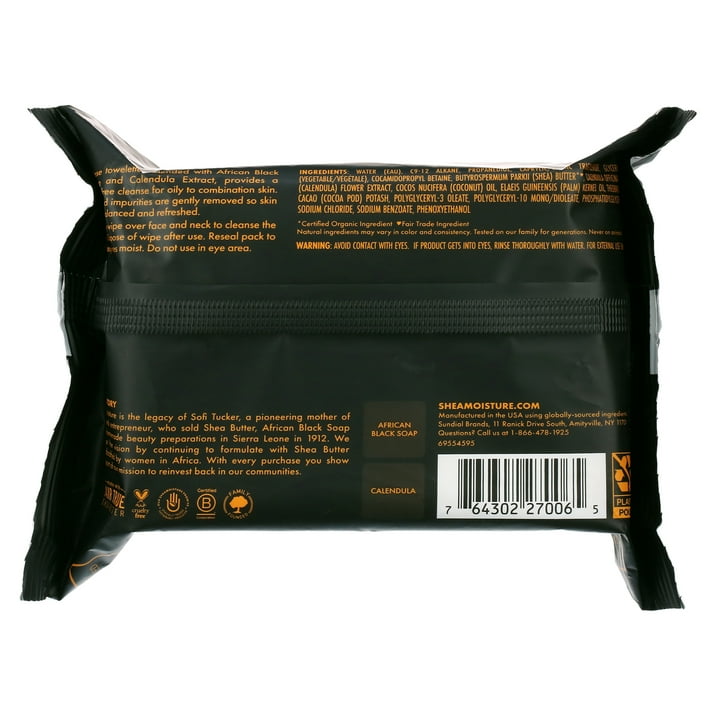 SheaMoisture African Black Soap Clarifying Facial Wipes, 30 Ct