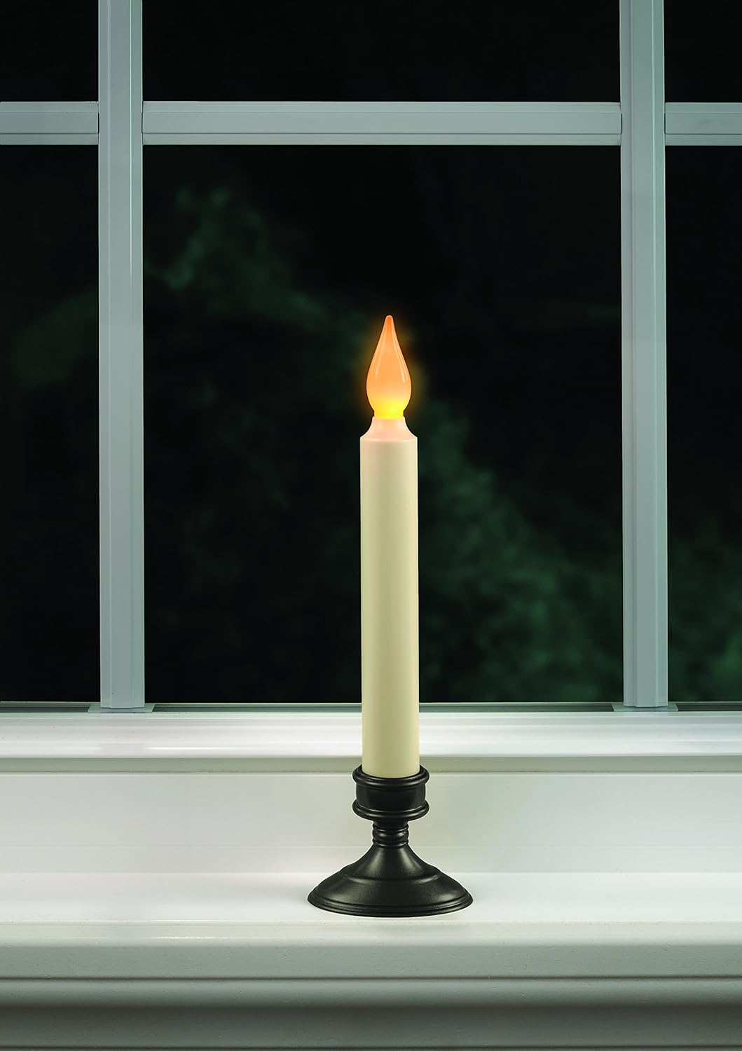 FPC1205A Battery Operated 9 inch Flameless Window Candle with Amber Flicker Flame and Dusk To Dawn Sensor Timer, Aged Bronze Base