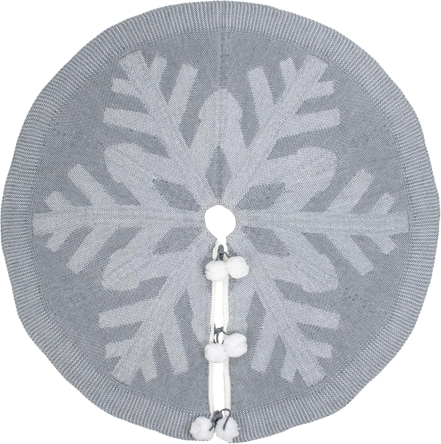 Transpac Large Snowflake with Pompoms White Grey 49 Inch Diameter Fabric Christmas Tree Skirt