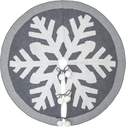 Transpac Large Snowflake with Pompoms White Grey 49 Inch Diameter Fabric Christmas Tree Skirt