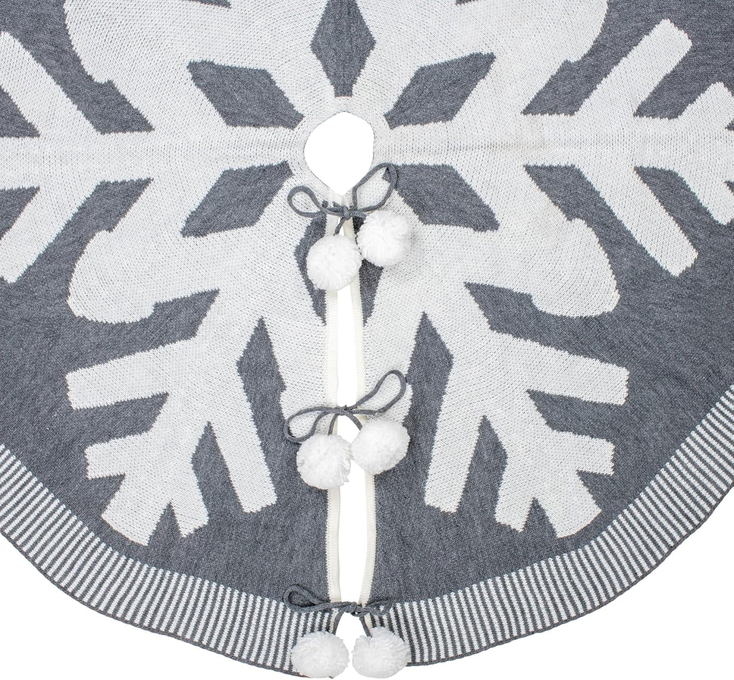 Transpac Large Snowflake with Pompoms White Grey 49 Inch Diameter Fabric Christmas Tree Skirt