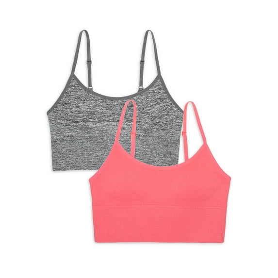 Athletic Works Girls Seamless Longline Bra, 2-Pack, Size S, Desert Peach / Dark Grey Heather