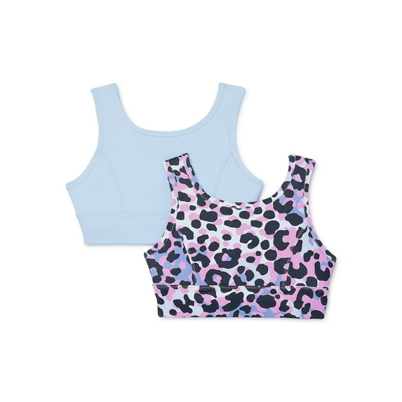 Athletic Works Girls Sports Bra, 2 Pack, Size XS, Leopard/Blue