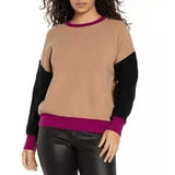 Express Women's Relaxed Sweater Tan/Black/Fuchsia Size Small - XL
