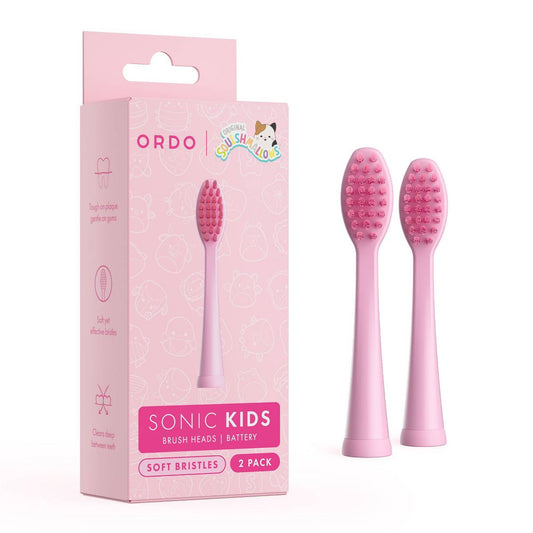 Ordo Sonic Kids Battery - Brush Heads - Squishmallows Auggie - 2pk - Pink