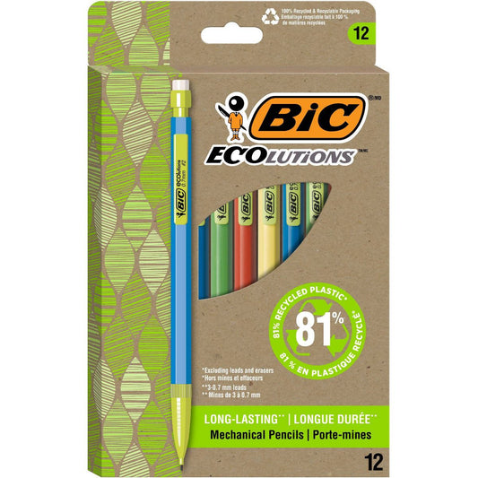 BiC 12pk ECOlutions #2 Mechanical Pencils 0.7mm: School Supplies, Erasable, Plastic, Black, 3 Years & Up