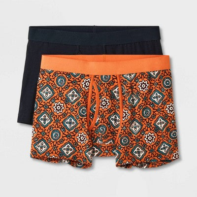 Men's Medallion Print Boxer Briefs 2pk - Goodfellow & Co™ Orange M