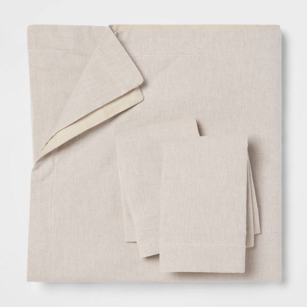Cotton Linen Chambray Duvet Cover & Sham Set - King - Khaki - Threshold™
