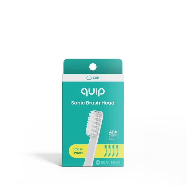 quip Sonic Brush Head Refill - 4 Brush Heads - White & Gray
