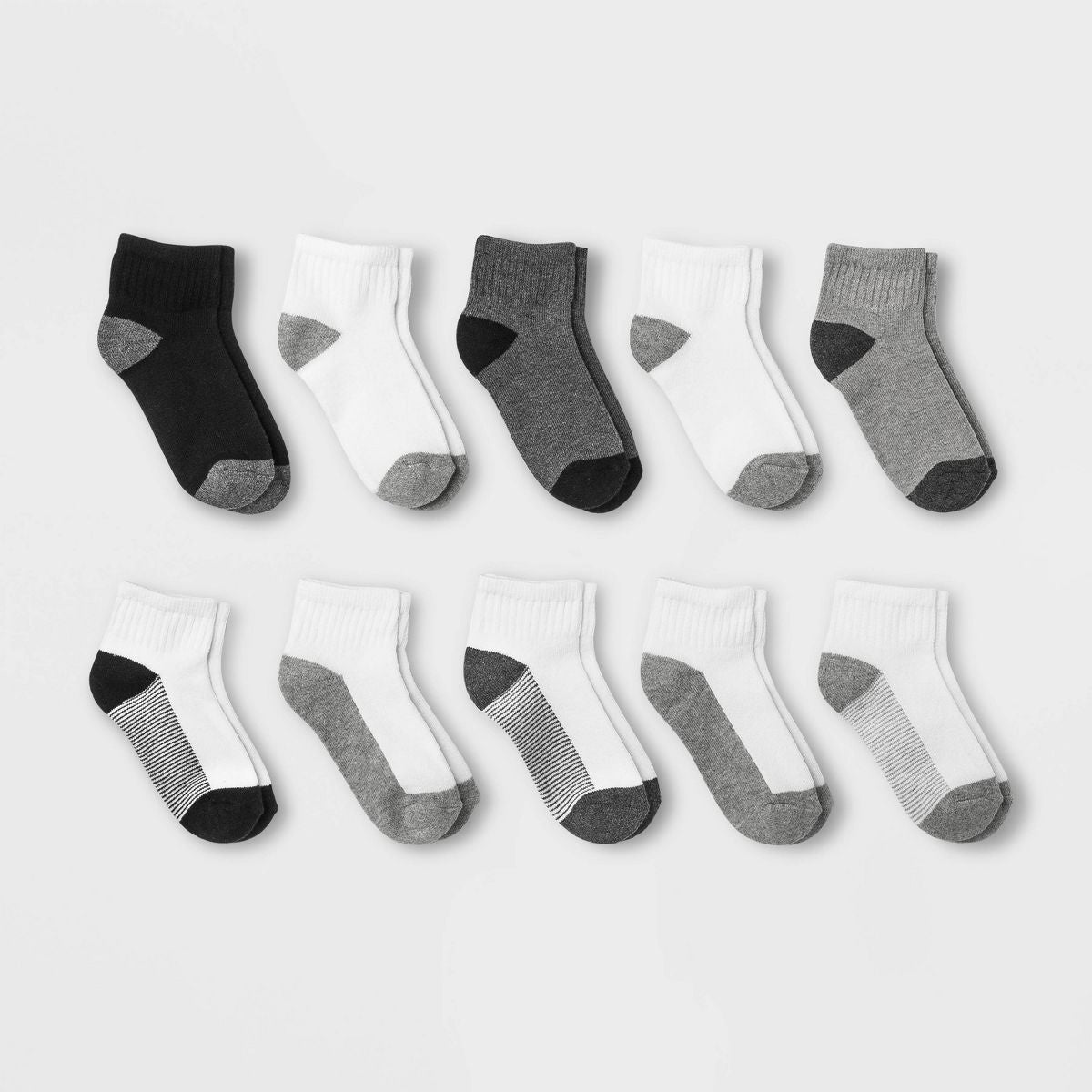 Boys' 10pk Ankle Socks - Cat & Jack™ White/Gray/Black - Size M (9-2.5)