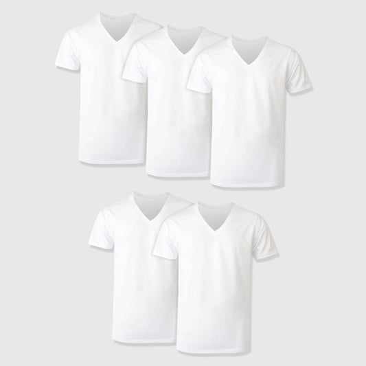 Hanes Premium Men's Short Sleeve V-Neck T-Shirt 5pk - White, Medium
