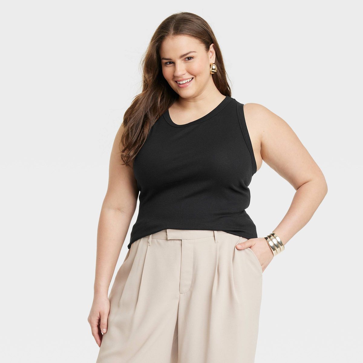 Women's Slim Fit Ribbed Tank Top - Black - M - A New Day™