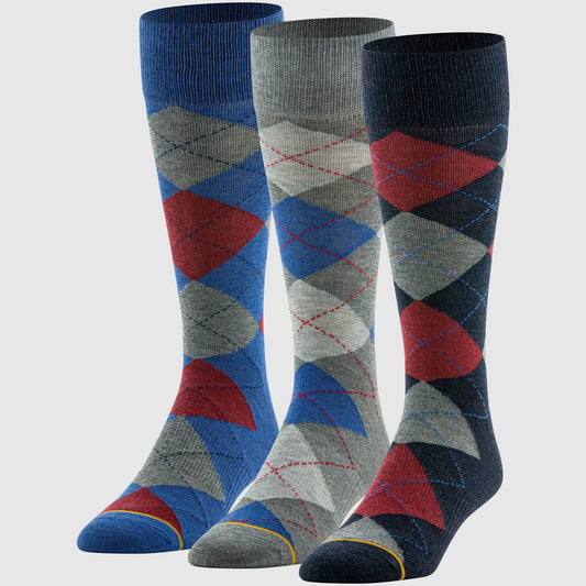 Goldtoe Signature Collection Men's Argyle Crew Socks 3pk - Gray/Red/Navy Blue 6-12.5