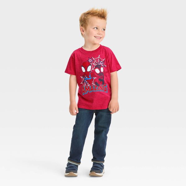 Toddler Boys' Marvel Spidey and Miles Solid Short Sleeve T-Shirt - 5T - Red