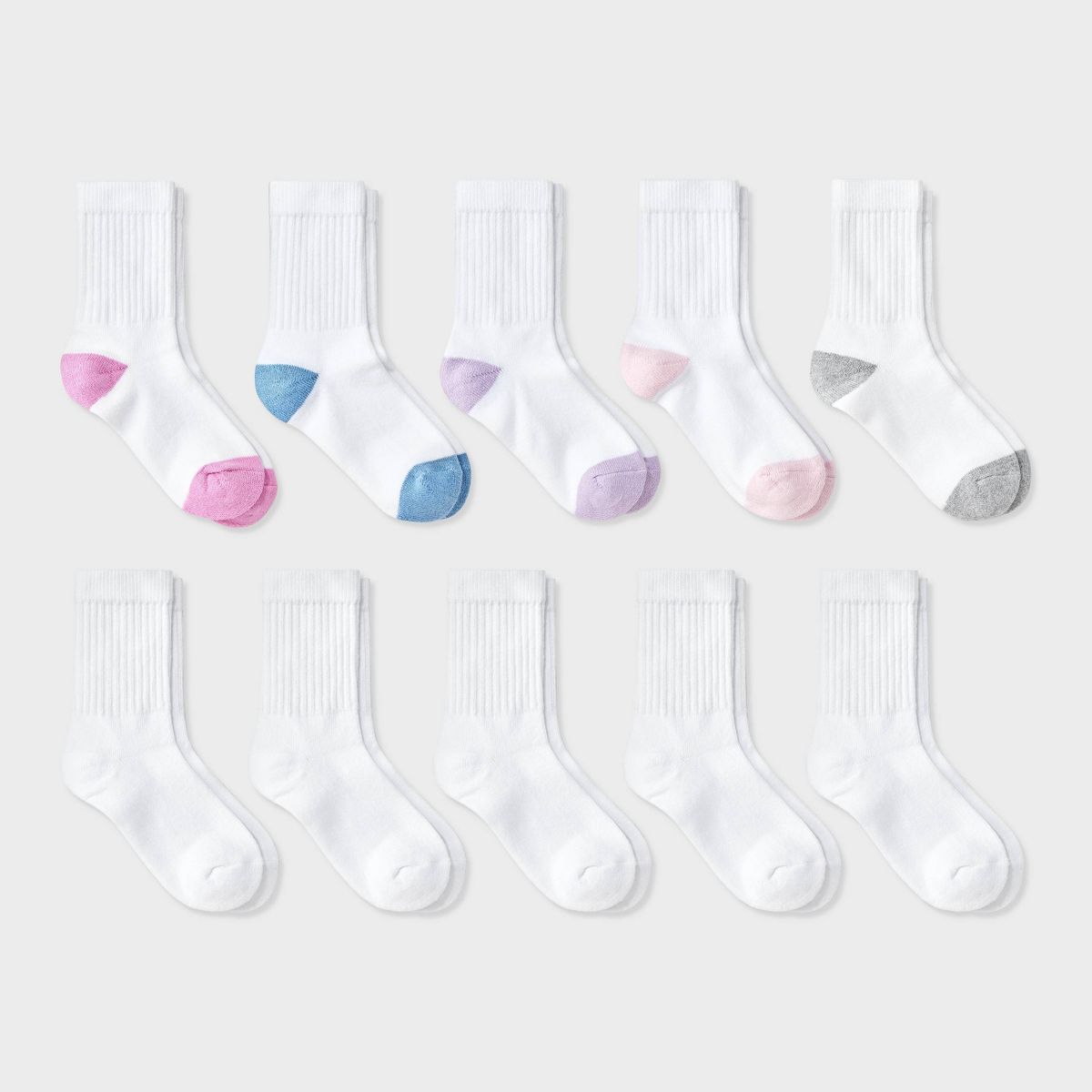 Girls' 10pk Crew Socks - Cat & Jack™ White - Size L (3-7)