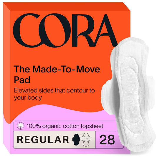Cora Made-to-Move Regular Pads with Wings Organic Cotton Topsheet Ultra Thin - Regular Absorbency - 28ct