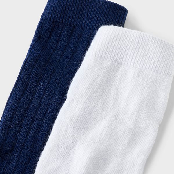 Girls' 2pk Knee High Socks - Cat & Jack™ Navy Blue/White - Size M (9-2.5)