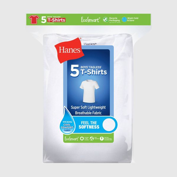 Hanes Boys' 6pk (5+1 Bonus) Crew Neck T-Shirt - White - Size M (8-10)