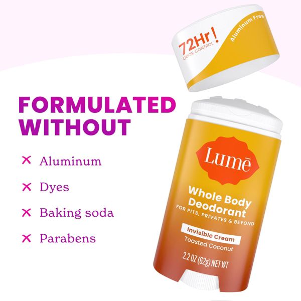 Lume Whole Body Women's Invisible Cream Stick Deodorant Toasted Coconut Scent - Aluminum-Free 2.2oz