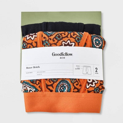 Men's Medallion Print Boxer Briefs 2pk - Goodfellow & Co™ Orange M