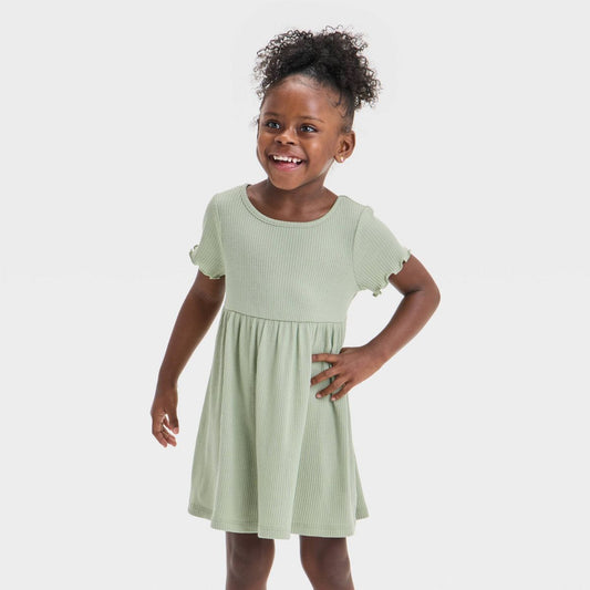 Toddler Girls' Short Sleeve Ribbed Dress - Olive Green - 2T - Cat & Jack™