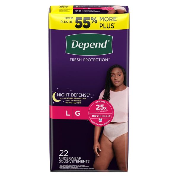 Depend Night Defense Adult Incontinence Underwear for Women - Size Large 16/20 - 22 Count - Overnight Absorbency - Blush