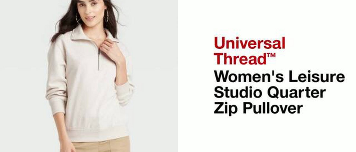 Women's Leisure Studio Quarter Zip Pullover Sweatshirt - Cream - XL - Universal Thread™