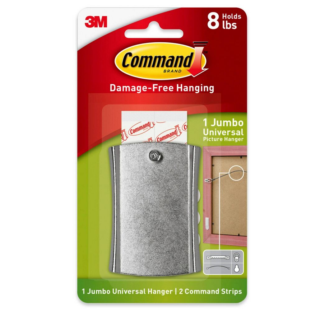Command Sticky Nail Wire Back Hanger White: Adhesive Hooks, Metal, 8 lb Capacity, Light Silver, 1 Pack