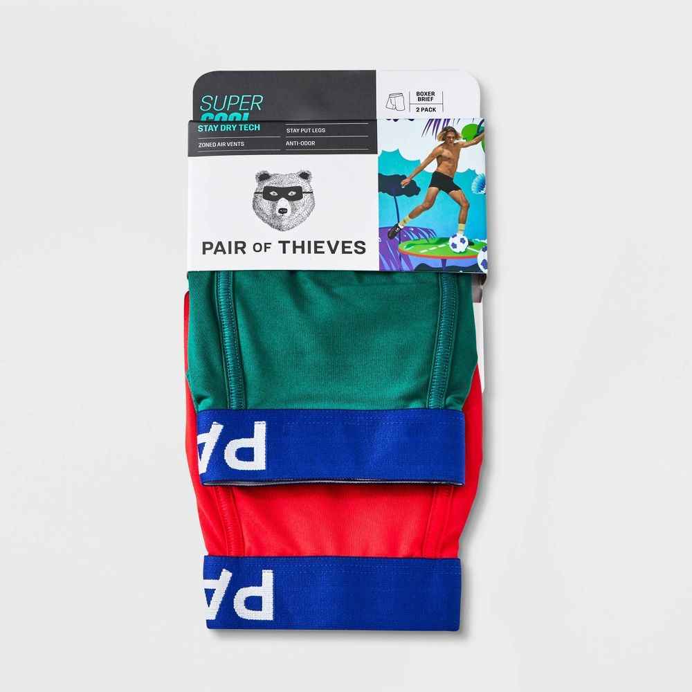 Pair of Thieves Men's SuperCool Boxer Briefs 2pk - Medium - Green/Red