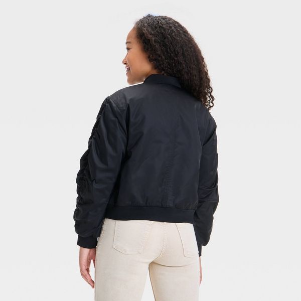 Girls' Solid Blouson Jacket - Medium/Black