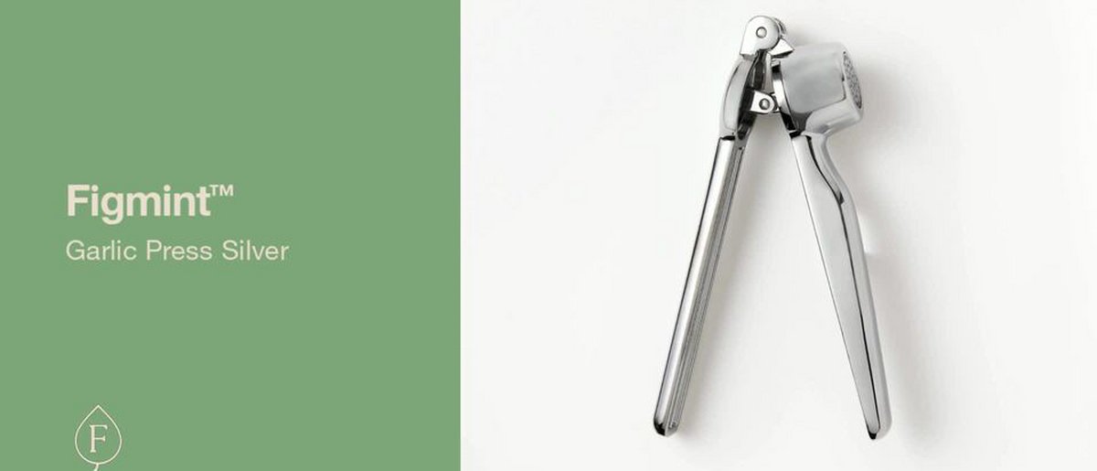 Garlic Press Silver - Figmint™: Zinc Mincer, Crusher, Dishwasher-Safe, 6.53" Depth, 1.47" Width
