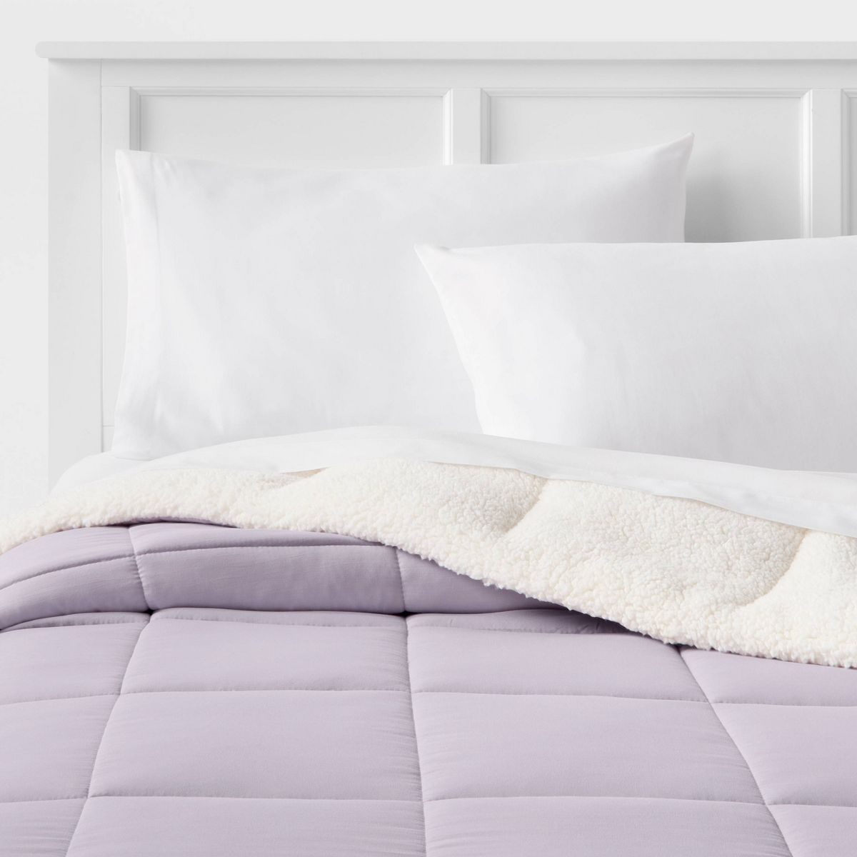 Faux Shearling Washed Microfiber Reversible Comforter - Room Essentials™ Color: Light Purple Size: Full/Queen